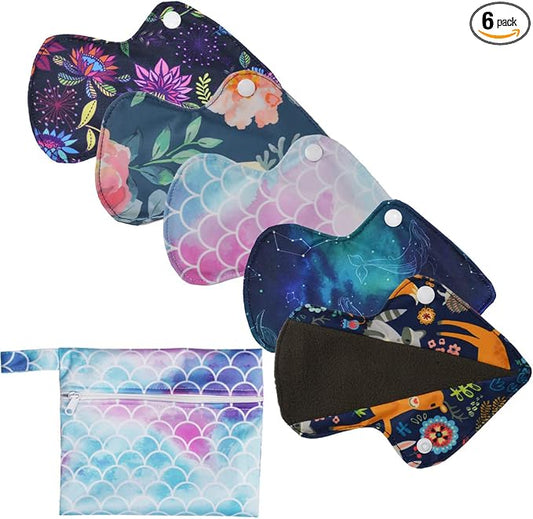 5 Thong Panty Liners 1 Wet Bag Cloth Menstrual Pads Sanitary Reusable Washable (Scales Pack)