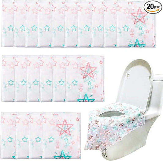 20 Pack Toilet Seat Covers Disposable, Extra Large XL Portable Potty Seat Covers for Potty Training or Home Travel Public Toilet Use(with Stick Tape,Individually Wrapped)
