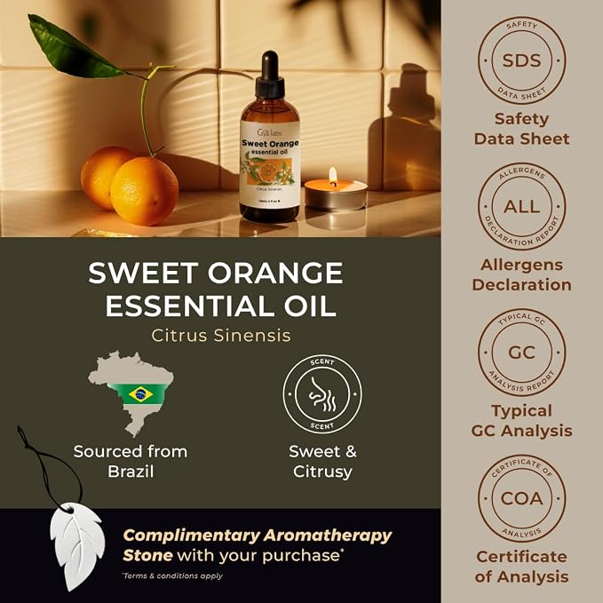 Gya Labs Orange Essential Oil for Skin – Huge 4 Fl Oz – Premium Grade Essential Oils for Diffuser, Aromatherapy, Hair Care, Skin Care, Body, Massage & DIY Candle Making Scents