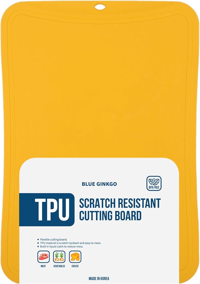 Blue Ginkgo TPU Cutting Board, Medium, Made in Korea, Yellow | Gentle on Knife Edges. Flexible and Durable.