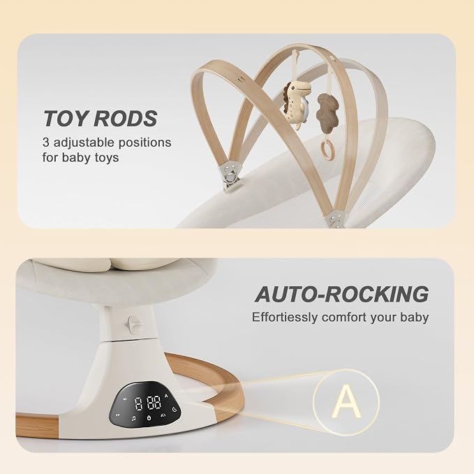 Baby Swings for Infants, Monamii Baby Swing, Bluetooth Infant Swing with Music Speaker, 5 Speeds and Remote Control, Indoor & Outdoor Use (Beige)
