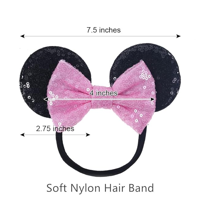 JIAHANG Mouse Ear Headband with Sequin Bow, Soft Elastic Hair Bow Hair Band, Party Headwear for Baby Girls Newborn Infant Toddlers, kids, Gilrs
