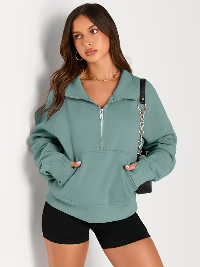 AUTOMET Womens Sweatshirts Half Zip Fleece Pullover Fall Outfits | Fall Fashion Clothes 2026,Cropped Sweatshirts,Cute Y2k Tops,Quarter Zipper Sweater,Winter Loungwear Outfits