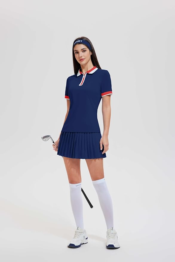 Tennis Skirt Sets for Women Zipper Color Block High Waisted Golf Polo Two Piece Skirt Set Women 2 Piece Outfits