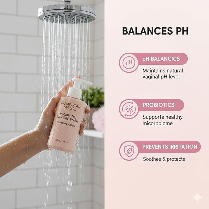 DOMINICAN MAGIC Probiotic Intimate Wash | Natural Collagen & Aloe Vera | pH Balancing Feminine Wash for Intimate Health & Hygiene | Fragrance-Free & Gentle for Sensitive Skin | Colágeno Natural (1)