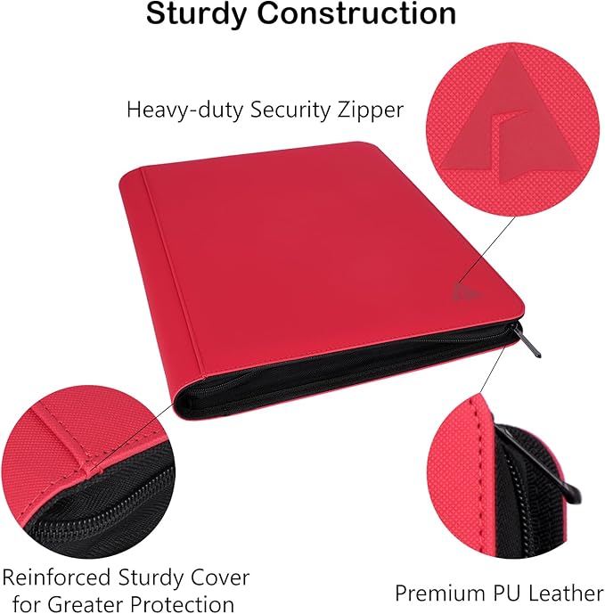 Top loader Binder, Holds 432 Top Loaders, 9 Pockets Top Loader Binder with Sleeves for Cards in 3'' x 4'' Top loaders -Red