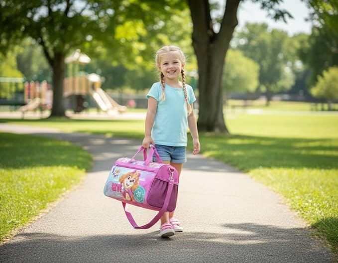 Paw Patrol Girls’ Duffle Bag – Skye Travel Gym Bag with Adjustable Shoulder Strap, Mesh Side Pockets & Zipper Pocket