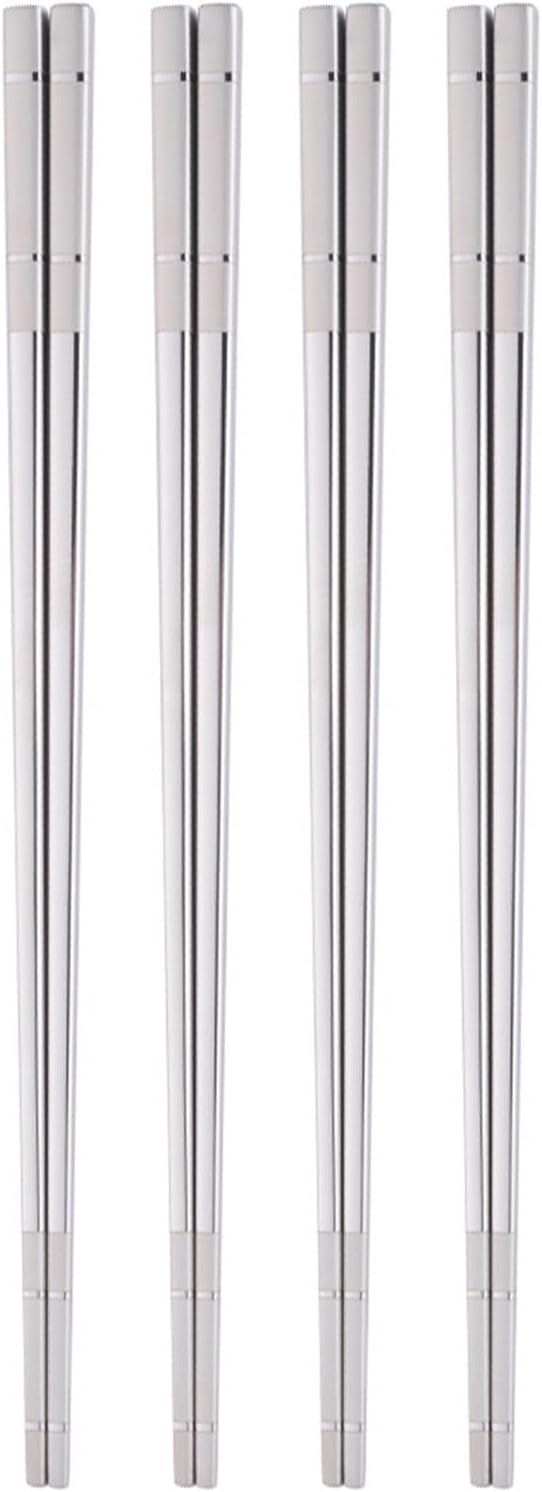 Reusable Stainless Steel Chopsticks,Dishwasher Safe , Easy to Use(4 PCS,Silver)