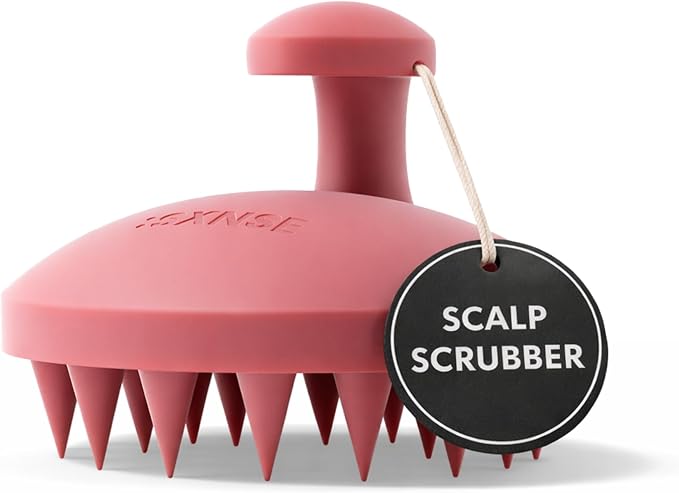SXNSE - Revive Silicone Scalp Massager, Cherry - Manual Hair & Scalp Scrubber for Dandruff, Buildup, Itch, & Hair Growth - Soft Exfoliating Silicone Bristles for Wet & Dry Hair, Flake-Free Finish