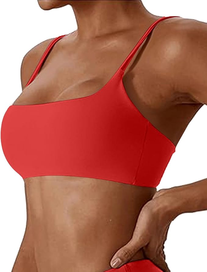 Comper Women's Sports Bras Wirefree Racerback Workout Bras Sexy Thin Straps Yoga Sport Bras with Removable Pads