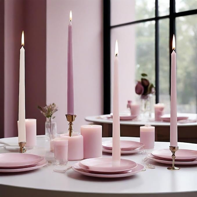 Up to 8 Hour Romantic Rose Scent Candles - Gradient Color Taper Candles - Pink Long Candlesticks for Wedding Festive Dinner Decor, Up to 8 Hour, 4 Pack