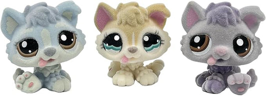 3pcs/Set Custom Flocked Pet Shop Toys Short Hair Cat Kitten Collie Great Dane Cocker Spaniel Dachshund Puppy Dog OOAK Compatible with LPS (#1683 and #1013 and #1752)