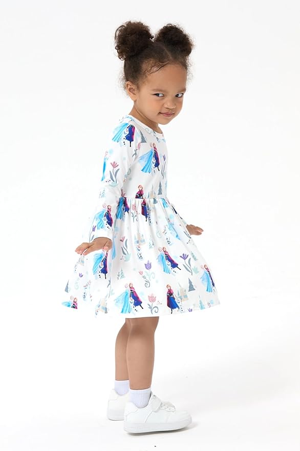 Disney Frozen Elsa Stitch Princess Minnie Mouse Toddler Girl Dresses 2 Pack Ruffle Long Sleeve Dress Set (3 Months - 6 Years)