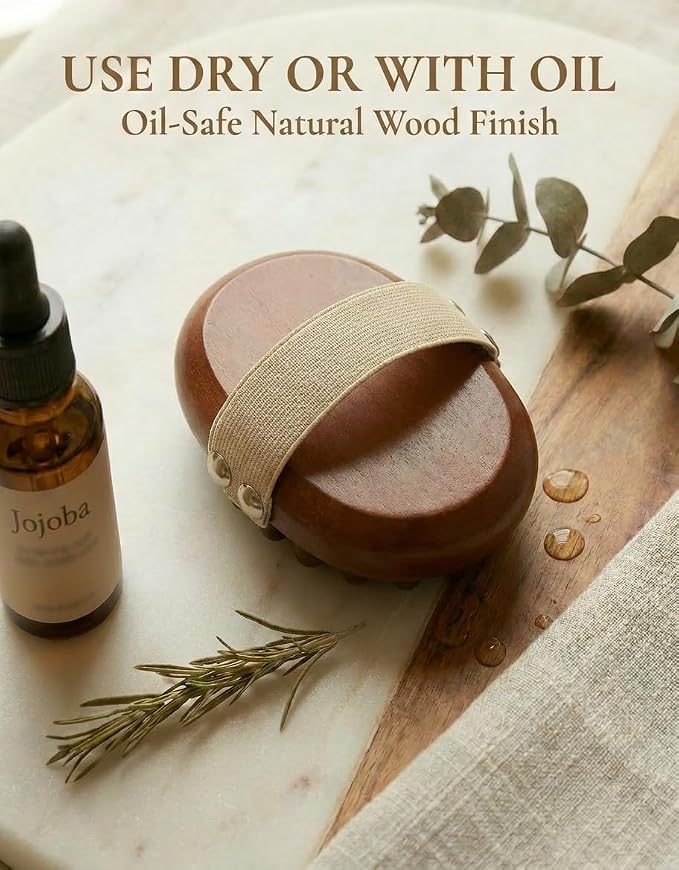 Wooden Meridian Massage Brush - Cepillo de Masaje & Wooden Hair Comb for Gentle Lymphatic Drainage, Oil-Safe Natural Wood Body & Scalp Brush with Cushioned Teeth, Self-Care Gift for Women