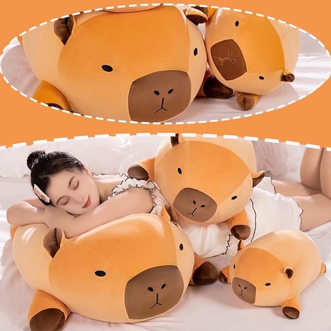 ELAINREN Super Fluffy Capybara Stuffed Pillow Ultra-Soft Brown Capybara Plush Hugging Pillow Adorable Guinea Pig Shape Plushie Cushion Decor Gifts/23.6''