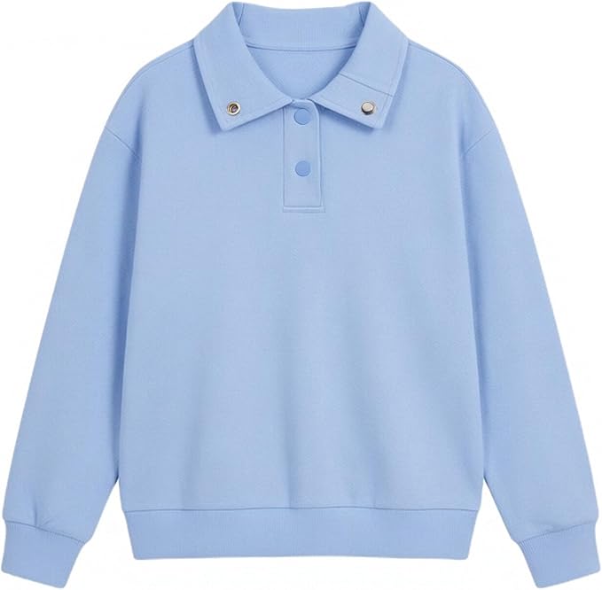 Girls Long Sleeve Collared Shirt Button Down Mock Neck Sweatshirt Athletic Cycling Clothing for Kids 5-14Years