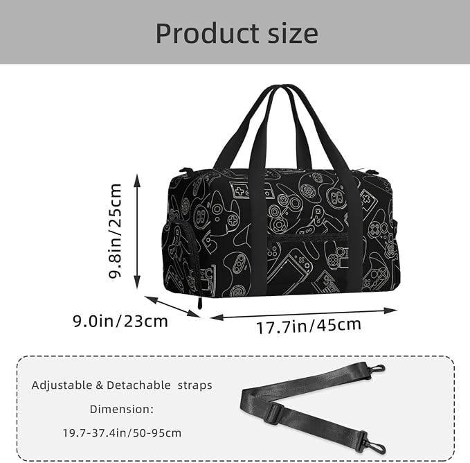 Fiokroo Sports Gym Bag Video Game Controller Background Travel Duffel Bag For Men Women With Shoe Compartment Water Resistant Gym Bag Carry On Duffel Bag For Weekend Traveling Yoga Gym Sports