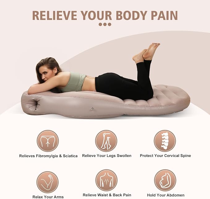 Inflatable Pregnancy Pillow with Belly & Head Hole, Prone Pregnancy Pillow for Stomach Sleepers, Maternity Air Mattress for Belly Support, Pregnancy Pool Float for Tummy Relaxation & Massage, Gray