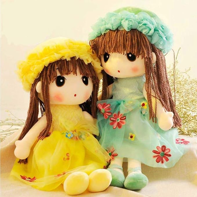 Tvoip Tulle Skirt Princess Plush Toy Phial Dolls Children Girls Doll Cute Little Girl Dolls, 18 Inch (Yellow)