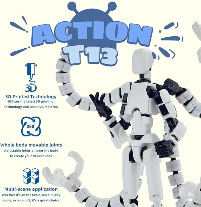 T13 Action Figure, Assembly Completed Robo 13 Action Figures,T 13 3D Printed Toys - The Premium Action Figures for Sci-Fi Enthusiasts,Four Claws Robot (White, 7.2 Inch)