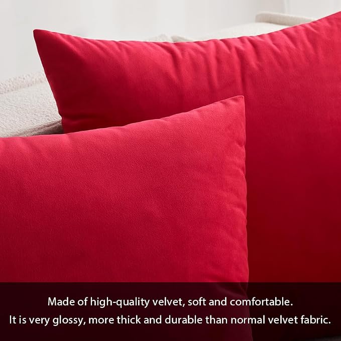 MIULEE Velvet Throw Pillow Covers 18x18 Inch Pack of 2 Red | Soft Solid Decorative Pillow Covers, Modern Luxury Home Decor, for Couch Chair Sofa Bedroom Livingroom
