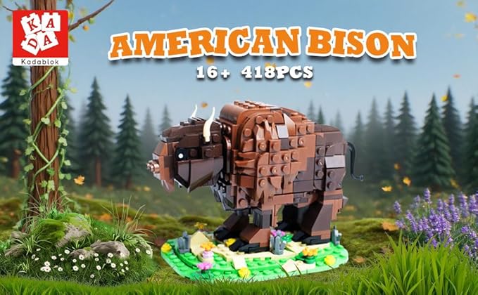 Kadablok MOC Building Sets, American Bison Building Blocks Set for Adults, MOC Bison Animal Building Kit Model Ornaments Creative Gifts,Yellowstone Inspired Bison Collectible Display, 384 PCS