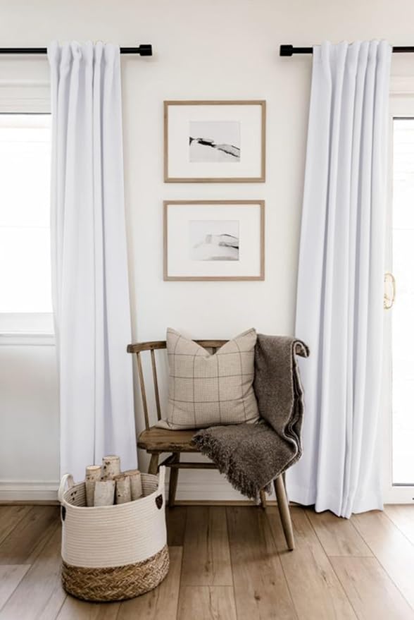 100% Blackout Shield Linen Blackout Curtains for Bedroom 72 Inches Long, Back Tab/Rod Pocket Living Room Drapes, Thermal Insulated Blackout Curtains 2 Panels Set, 50" W x 72" L, Bright White