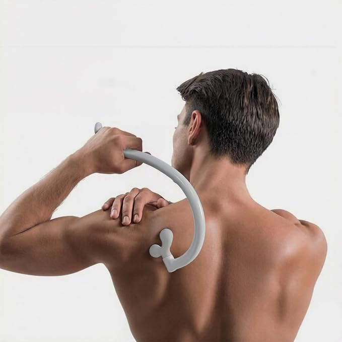 Portable Self Massage Tool - Portable Trigger Point Therapy for Back and Neck, 7.21 * 14in Lower Back Massager, Myofascial Release Tool & Deep Tissue Muscle Massage Stick, Shoulder Leg Feet-Sage Grey