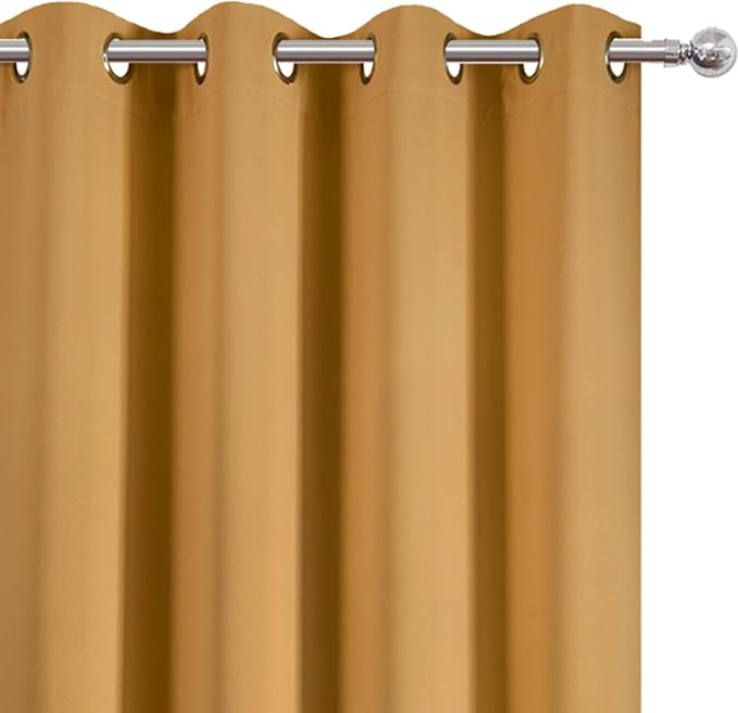 LEMOMO Mustard Yellow Thermal Blackout Curtains/52 x 72 Inch/Set of 2 Panels Room Darkening Curtains for Bedroom