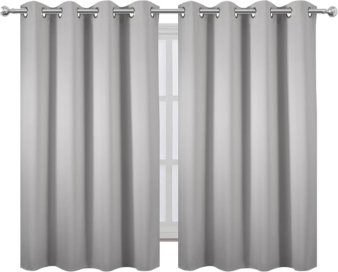 LEMOMO Light Grey Blackout Curtains 52 x 54 Inch Length/Set of 2 Curtain Panels/Thermal Insulated Room Darkening Blackout Curtains for Bedroom