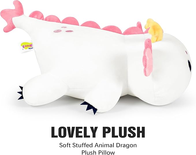 Onsoyours Chubby Dragon Stuffed Animal Adorable Plushies Soft Huggable Plush Pillow Kawaii Cute White Dragon Plushie Toy for Kids (White Dragon, 10")