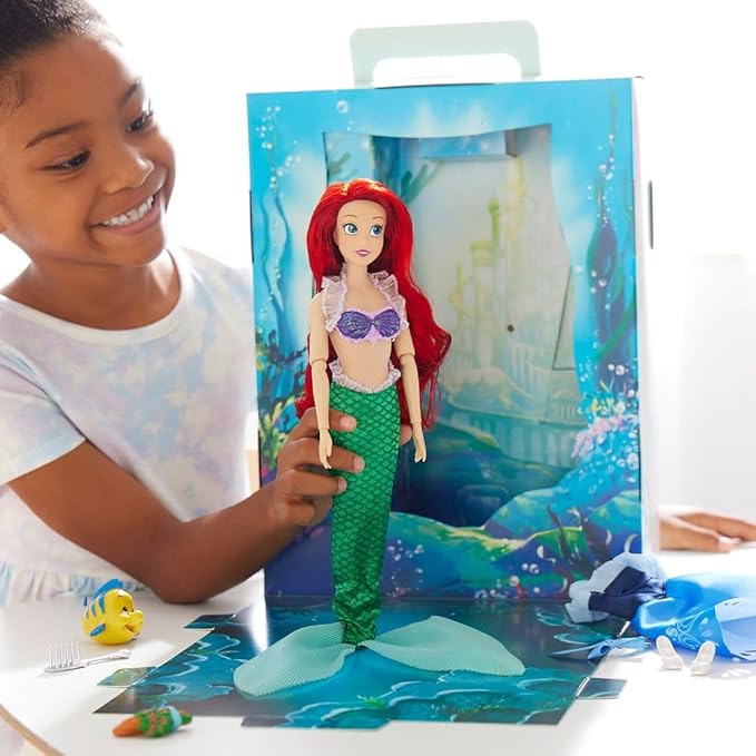 Disney Store Girl's Princess Story Doll (Ariel from The Little Mermaid) 11 Inches, Includes Coloring Book and Additional Dress, Princess Doll in Classic Outfit, Princess Toys