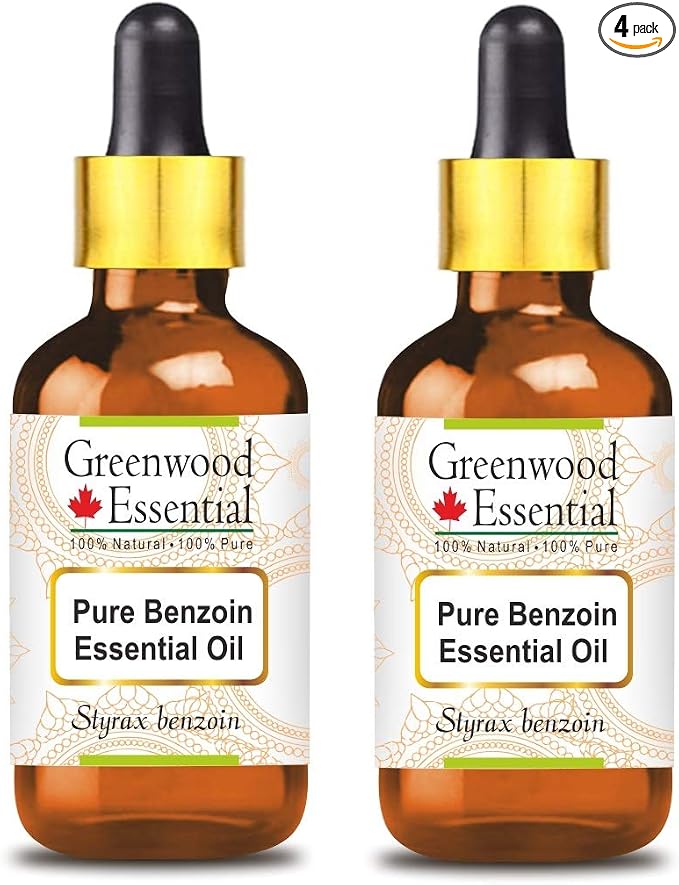 Greenwood Essential Pure Benzoin Essential Oil (Styrax Benzoin) with Glass Dropper Steam Distilled (Pack of Two) 100ml X 2 (6.76 oz)