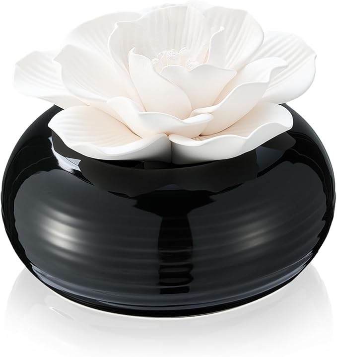 Honeydak 1 Pcs Ceramic Essential Oil Diffuser, Non Electric Reedless Passive Porcelain Flower Aromatherapy Diffuser, Decorative Floral Design Tabletop Office Home Bathroom Decor (Hibiscus)