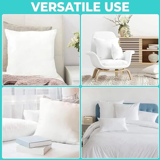 QUBA LINEN Throw Pillow Inserts (Set of 2, White), 22x22 Inches - Premium Cushion Fillers for Sofa, Bed, and Home Décor (22x22 Inch (Pack of 2))