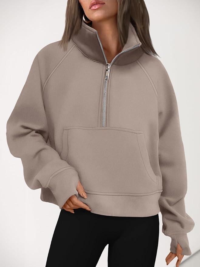 AUTOMET Womens Sweatshirts Half Zip Fleece Pullover Fall Outfits | Fall Fashion Clothes 2026,Cropped Sweatshirts,Cute Y2k Tops,Quarter Zipper Sweater,Winter Loungwear Outfits
