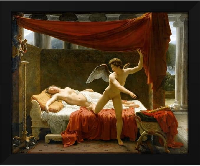 François-Edouard Picot 45x36 Huge Black Modern Framed Art Print Titled: Cupid and Psyche (C.1817)