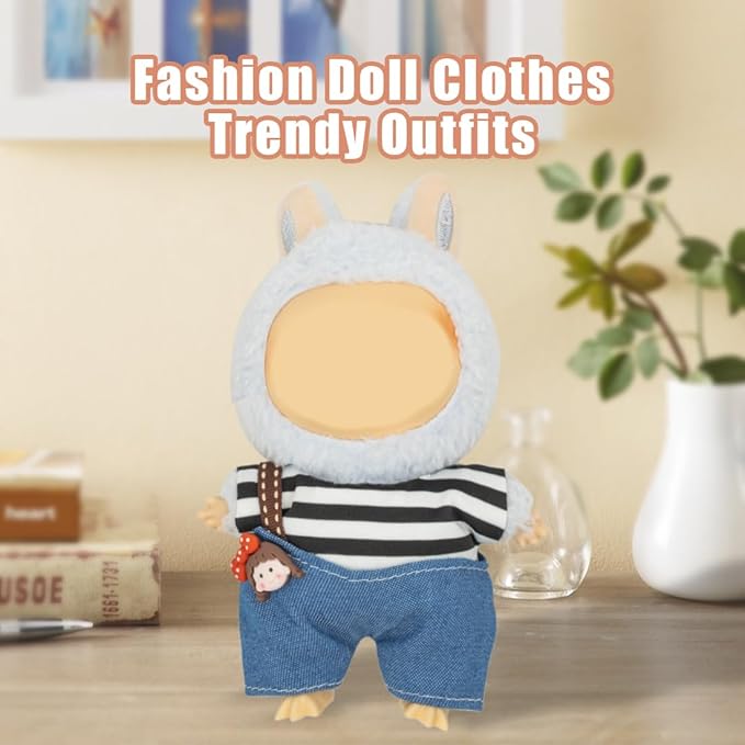 Clothes for 17cm Dolls(NO Doll) Outfit with Accessories Suit Cute Stylish Dress Up Set Striped Off-Shoulder