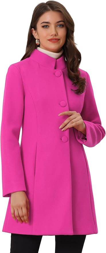 Allegra K Women's Winter Overcoat Mid-Long Stand Collar Single Breasted Coat Outerwear