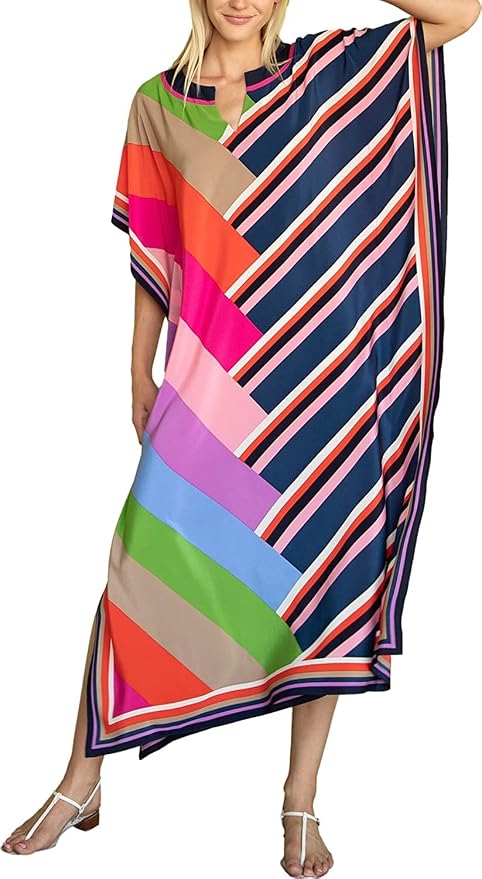 Venasha Womens Caftan Floral Print Kaftan Dress Short Sleeve Swimsuit Cover up Loungewear for Summer
