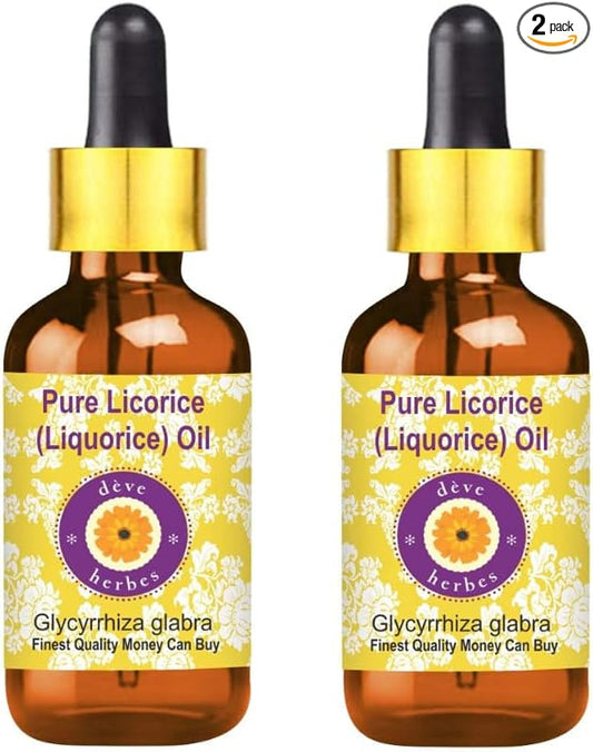 Deve Herbes Liquorice Oil (Glycyrrhiza glabra) with Two Glass Droppers | Infused | Pure | Non-Sticky | Lightweight | for Facial Care | Men & Women | 50ml X 2 (3.38 oz)