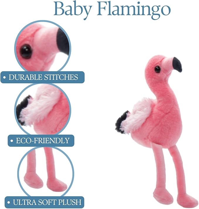 The Petting Zoo Flamingo Stuffed Animal Plushie, Gifts for Kids, Wild Onez Babiez Zoo Animals, Flamingo Plush Toy 6 inches