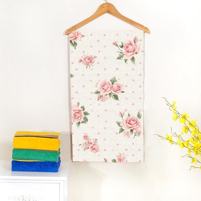 Pink Roses Floral Hand Towel Polka Dot Shabby Chic Cool Face Towels Suit Travel Sports Pool Swimming Bath Camping Spa Gym Yoga,15x30 Inch