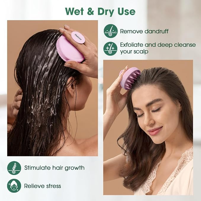 Scalp Massager Brush for Hair Growth – Silicone Scalp Scrubber & Scalp Exfoliator – Manual Scalp Massager Brush for Wet or Dry Use – Hair Massager Scalp Shampoo Brush Tool (Pink)