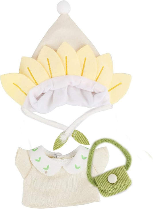 17 cm Doll Clothes (No Doll) - Premium Doll Clothing & Accessories, Elf Series - Yellow Elf Hat+Beige Short Sleeve+Light Green Satchel(Style Q)