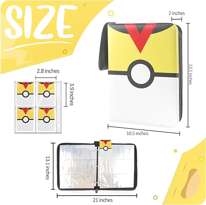 900 - Pockets Trading Card Binder with Removable 50 Sleeves, Card Collector Album with Zipper, Portable Card Holder Book Fits Sports Card, Game Card - Yellow