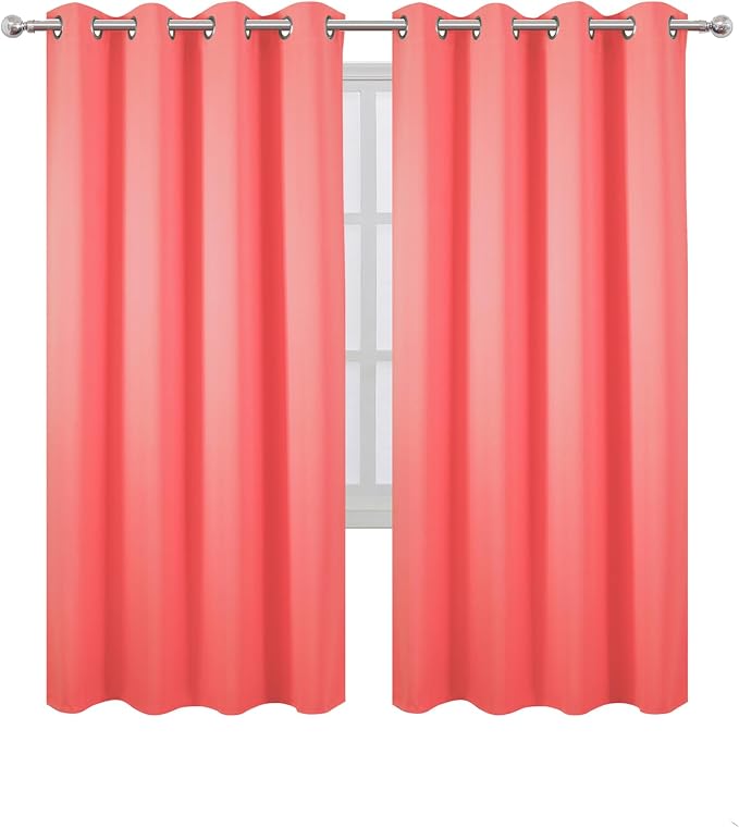 LEMOMO Blackout Curtains 66 x 72 Inch Long Coral Curtains Set of 2 Panels Room Darkening Curtains for Bedroom and Living Room