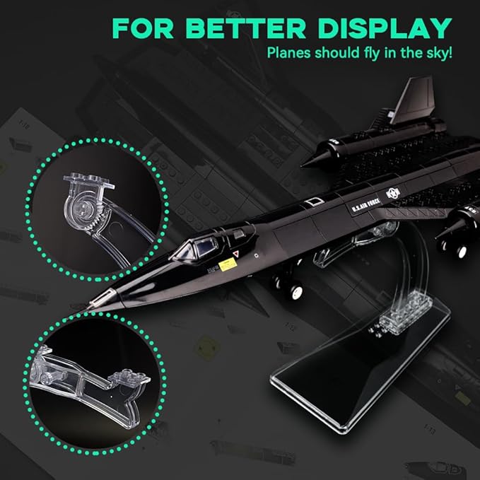 ArtorBricks SR-71 Reconnaissance Blackbird Airplane Military Building Set with Display Stand - 183Piece Model Kit for Adults, Collectors & Hobbyists