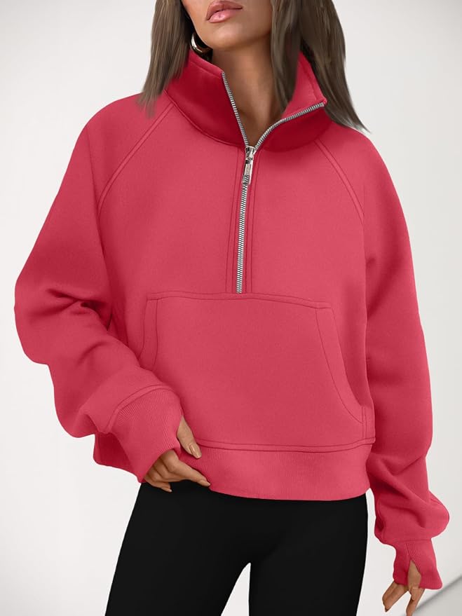 AUTOMET Womens Sweatshirts Half Zip Fleece Pullover Fall Outfits | Fall Fashion Clothes 2026,Cropped Sweatshirts,Cute Y2k Tops,Quarter Zipper Sweater,Winter Loungwear Outfits