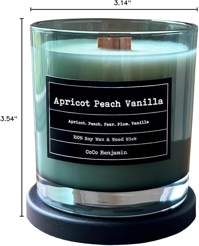 100% Soy, Highly Scented, Hand Poured Soy Candle (Apricot Peach Vanilla (Wooden Wick))